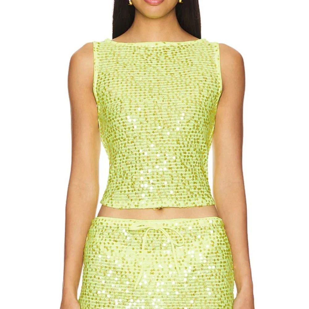 Lovers + Friends Sequin Crop Tank in Neon Yellow - Picture 1 of 4